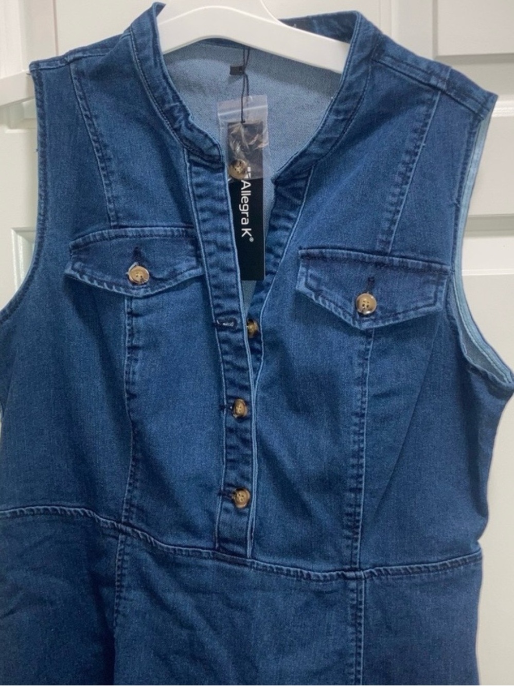 Allegra K Women’s Denim Sleeveless V Neck Fit and Flare Dress Size Small new - Picture 3 of 5
